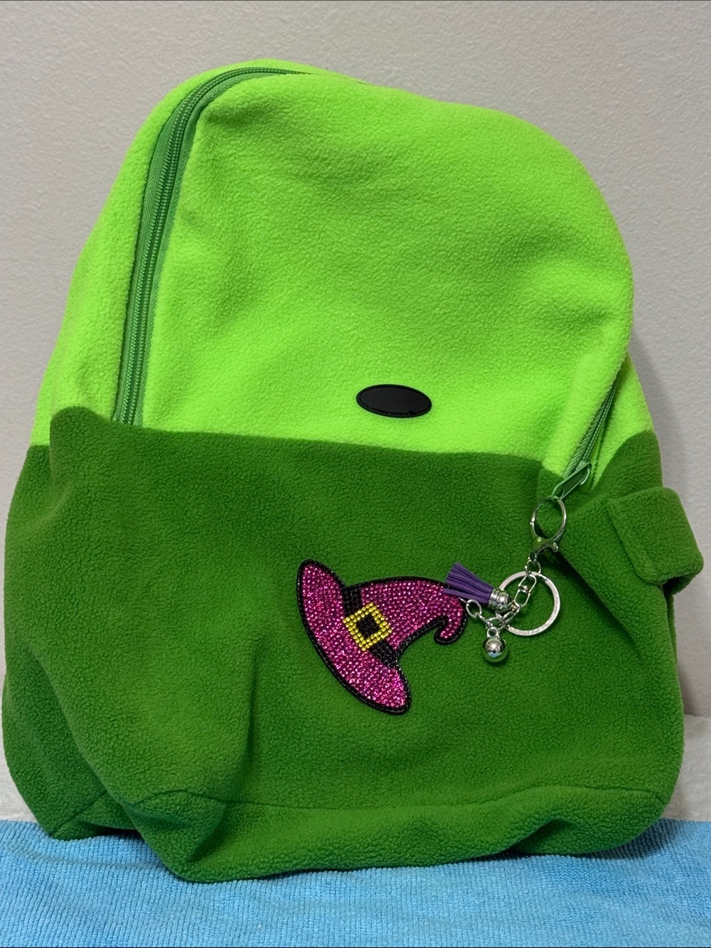 Source Unknown Neon & Grass Green Kids Fleece Backpack with Pink Witch Hat Charm